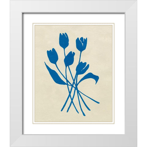 Blue Tulips III White Modern Wood Framed Art Print with Double Matting by Caroline, Emma