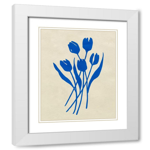 Blue Tulips IV White Modern Wood Framed Art Print with Double Matting by Caroline, Emma