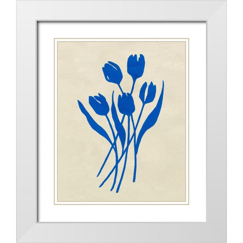 Blue Tulips IV White Modern Wood Framed Art Print with Double Matting by Caroline, Emma
