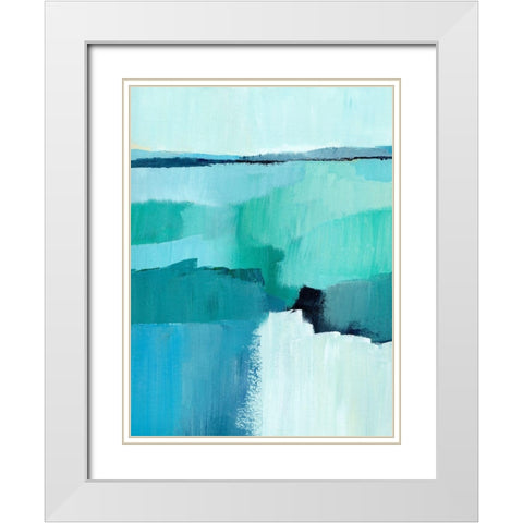 Cyan Reflections I White Modern Wood Framed Art Print with Double Matting by Warren, Annie