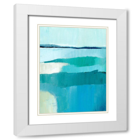 Cyan Reflections IV White Modern Wood Framed Art Print with Double Matting by Warren, Annie