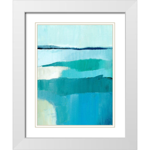 Cyan Reflections IV White Modern Wood Framed Art Print with Double Matting by Warren, Annie