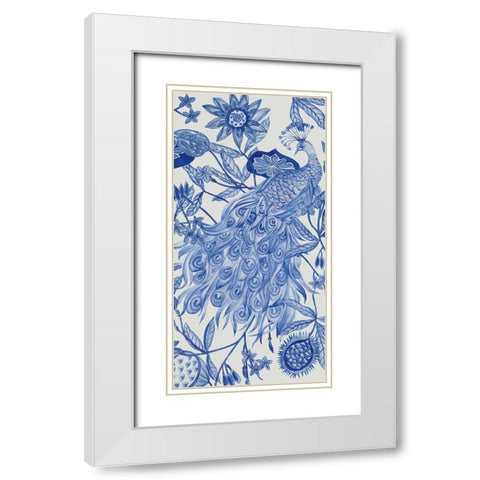 Peacock in Indigo II White Modern Wood Framed Art Print with Double Matting by Wang, Melissa