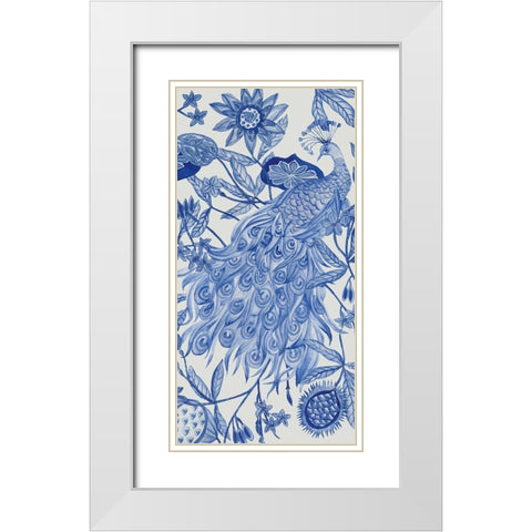 Peacock in Indigo II White Modern Wood Framed Art Print with Double Matting by Wang, Melissa