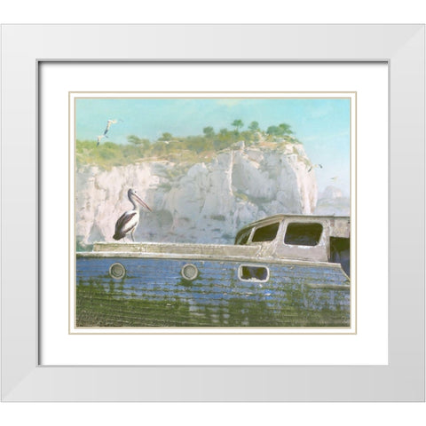 Green Ocean III White Modern Wood Framed Art Print with Double Matting by Hunziker, Steve