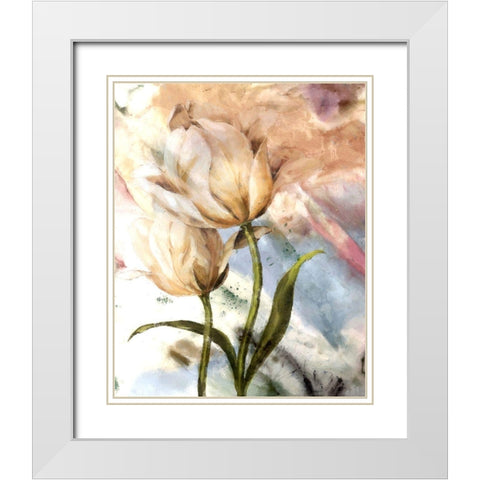 Pastel Fleur I White Modern Wood Framed Art Print with Double Matting by Smith, Karen