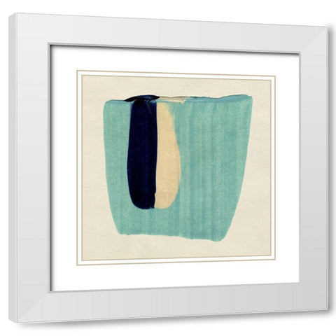 Teal Swipe II White Modern Wood Framed Art Print with Double Matting by Caroline, Emma