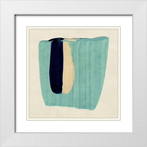 Teal Swipe II White Modern Wood Framed Art Print with Double Matting by Caroline, Emma