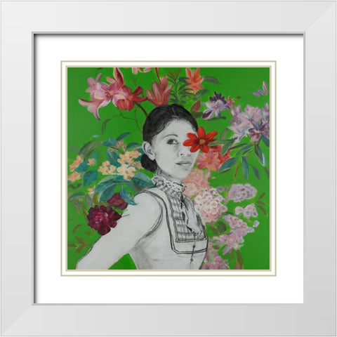 Lady Florals I White Modern Wood Framed Art Print with Double Matting by Iafrate, Sandra