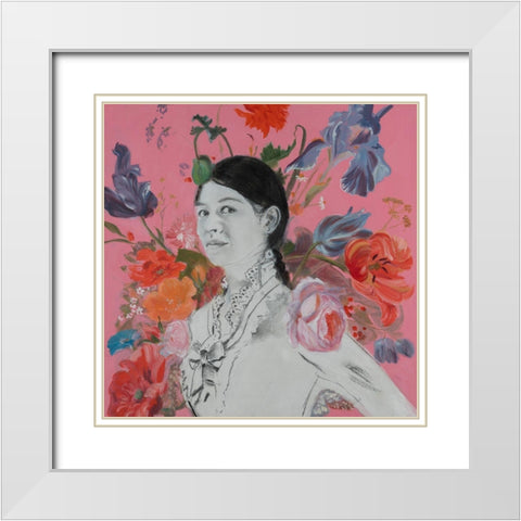 Lady Florals II White Modern Wood Framed Art Print with Double Matting by Iafrate, Sandra