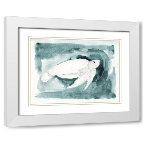 Sea Turtle Searching I White Modern Wood Framed Art Print with Double Matting by Green, Jacob