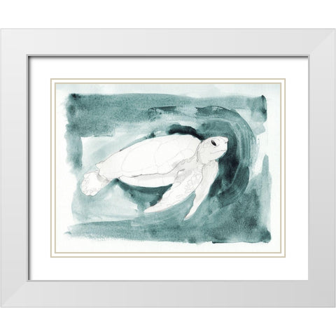 Sea Turtle Searching I White Modern Wood Framed Art Print with Double Matting by Green, Jacob