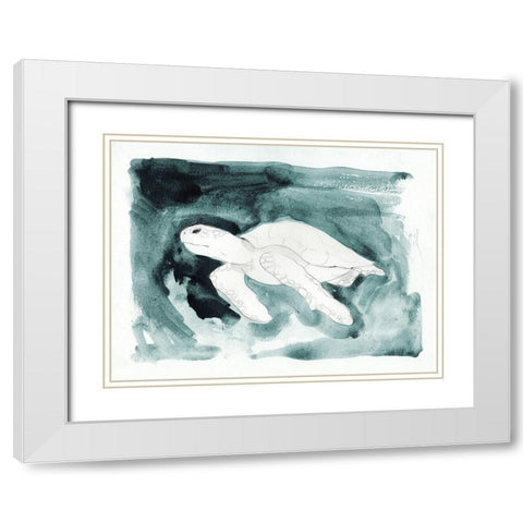 Sea Turtle Searching II White Modern Wood Framed Art Print with Double Matting by Green, Jacob