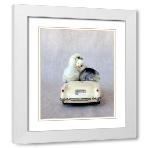 Chicks in Cream Car I White Modern Wood Framed Art Print with Double Matting by Soderman, Tania