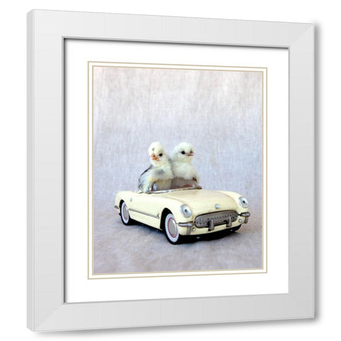 Chicks in Cream Car II White Modern Wood Framed Art Print with Double Matting by Soderman, Tania
