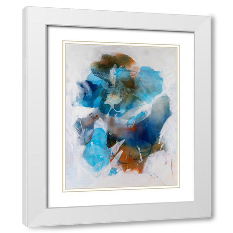 Misty Blue II White Modern Wood Framed Art Print with Double Matting by Combs, Joyce
