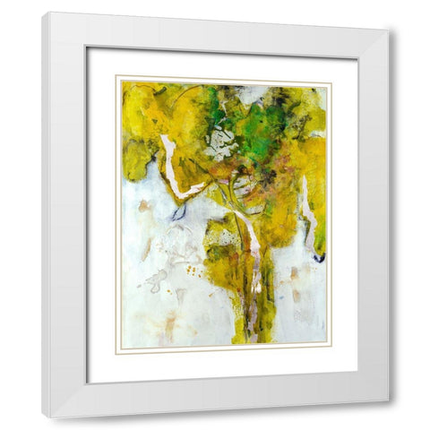 Golden Foliage I White Modern Wood Framed Art Print with Double Matting by Combs, Joyce