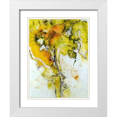 Golden Foliage II White Modern Wood Framed Art Print with Double Matting by Combs, Joyce