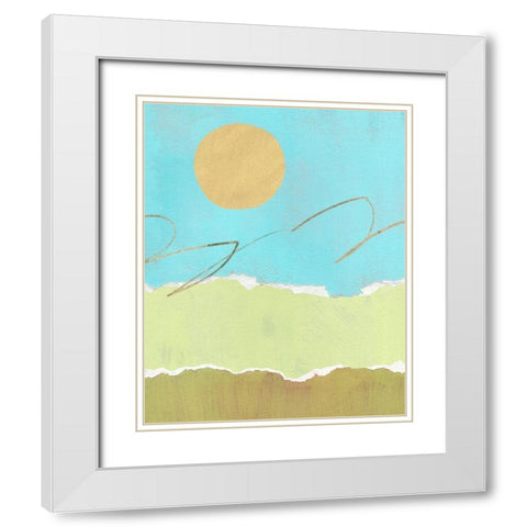 Green and Gold Pieced Landscape I White Modern Wood Framed Art Print with Double Matting by Green, Jacob