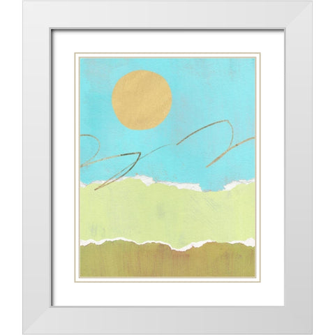 Green and Gold Pieced Landscape I White Modern Wood Framed Art Print with Double Matting by Green, Jacob