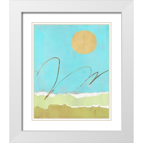 Green and Gold Pieced Landscape II White Modern Wood Framed Art Print with Double Matting by Green, Jacob