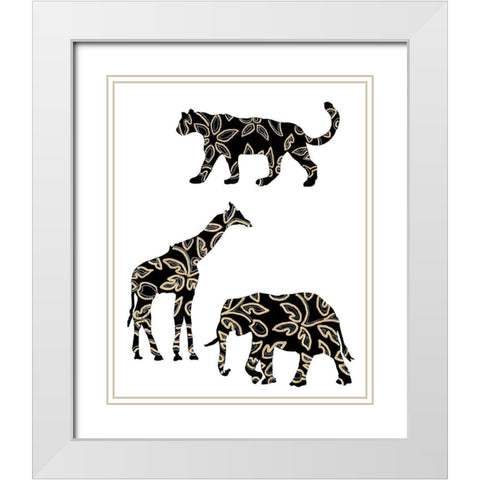 Ornamental Safari Animals III White Modern Wood Framed Art Print with Double Matting by Moore, Regina