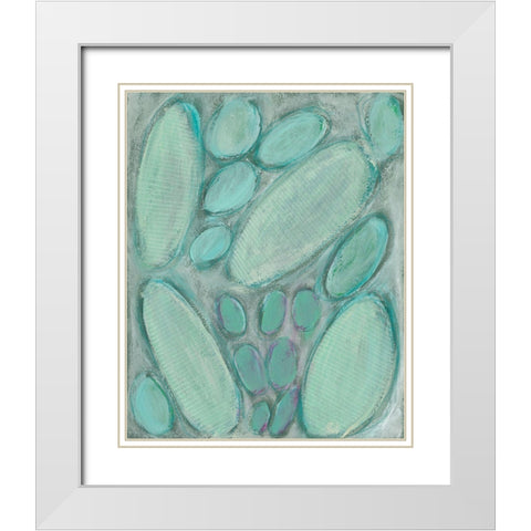 Blue Orbs I White Modern Wood Framed Art Print with Double Matting by Moore, Regina