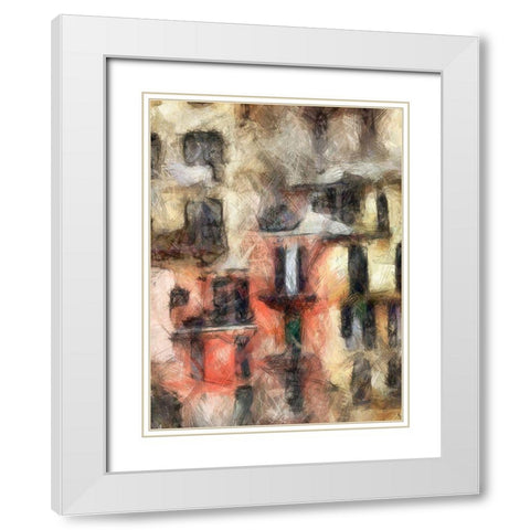 Stacked Houses I White Modern Wood Framed Art Print with Double Matting by Saunders, Alonzo