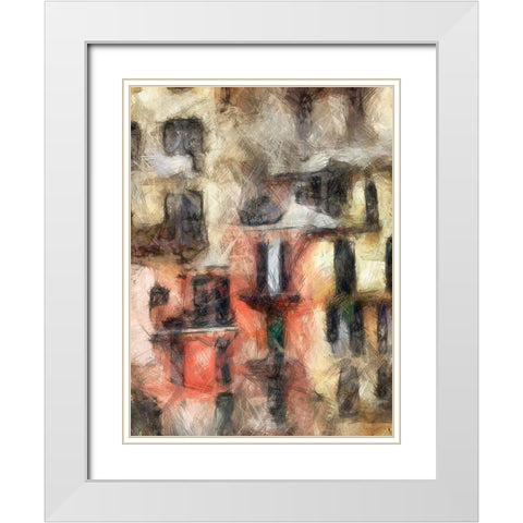 Stacked Houses I White Modern Wood Framed Art Print with Double Matting by Saunders, Alonzo
