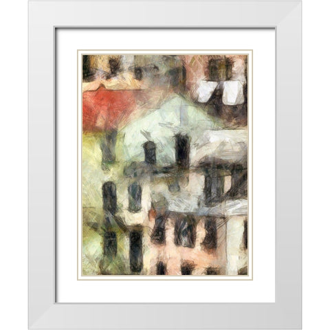 Stacked Houses II White Modern Wood Framed Art Print with Double Matting by Saunders, Alonzo