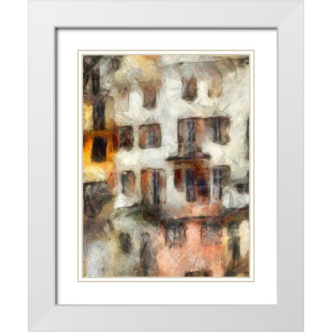 Stacked Houses III White Modern Wood Framed Art Print with Double Matting by Saunders, Alonzo