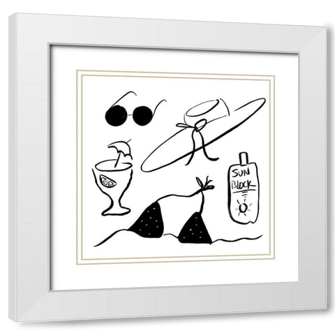 Beach Essentials I White Modern Wood Framed Art Print with Double Matting by Sizemore, Natalie