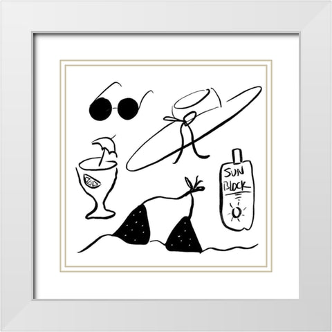Beach Essentials I White Modern Wood Framed Art Print with Double Matting by Sizemore, Natalie