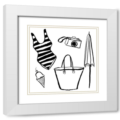 Beach Essentials II White Modern Wood Framed Art Print with Double Matting by Sizemore, Natalie
