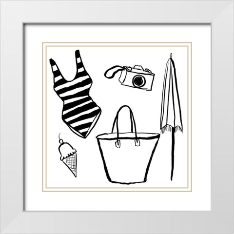 Beach Essentials II White Modern Wood Framed Art Print with Double Matting by Sizemore, Natalie