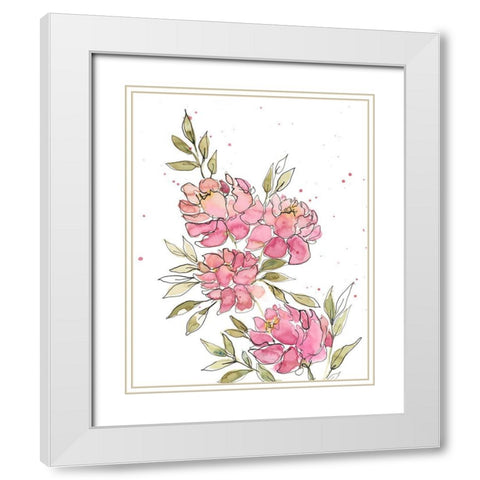 Watercolor Blooms I White Modern Wood Framed Art Print with Double Matting by Moore, Regina