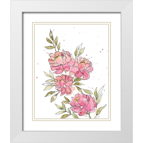 Watercolor Blooms I White Modern Wood Framed Art Print with Double Matting by Moore, Regina