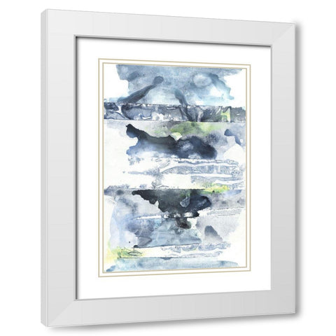 Blue Memories II White Modern Wood Framed Art Print with Double Matting by Combs, Joyce