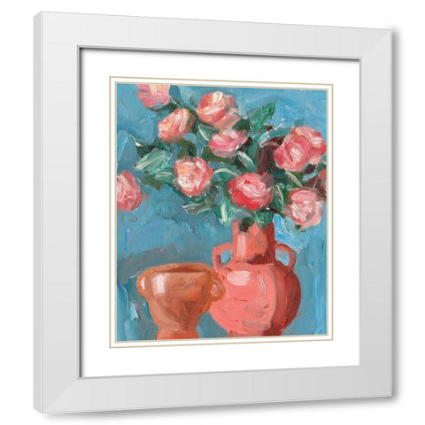 Rosa Blooms I White Modern Wood Framed Art Print with Double Matting by Wang, Melissa