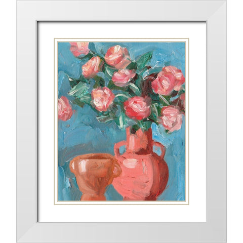 Rosa Blooms I White Modern Wood Framed Art Print with Double Matting by Wang, Melissa