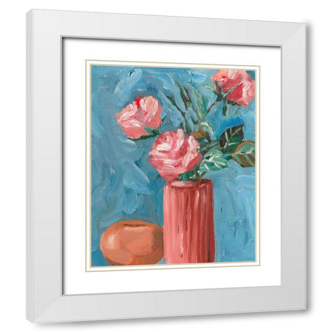 Rosa Blooms II White Modern Wood Framed Art Print with Double Matting by Wang, Melissa