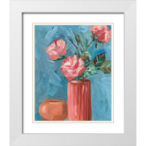 Rosa Blooms II White Modern Wood Framed Art Print with Double Matting by Wang, Melissa