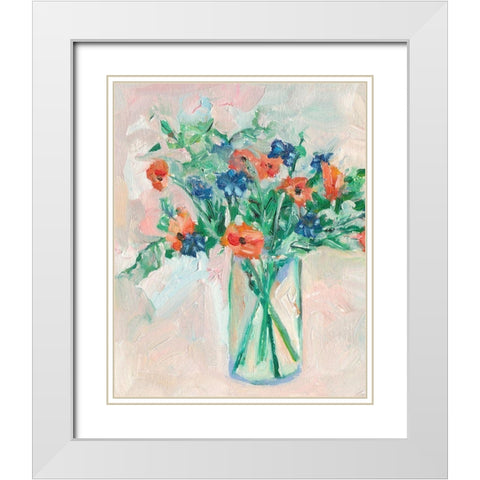 Painterly Soft Bouquet II White Modern Wood Framed Art Print with Double Matting by Wang, Melissa