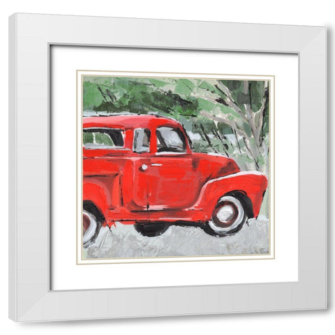 Big Red Truck II White Modern Wood Framed Art Print with Double Matting by Warren, Annie