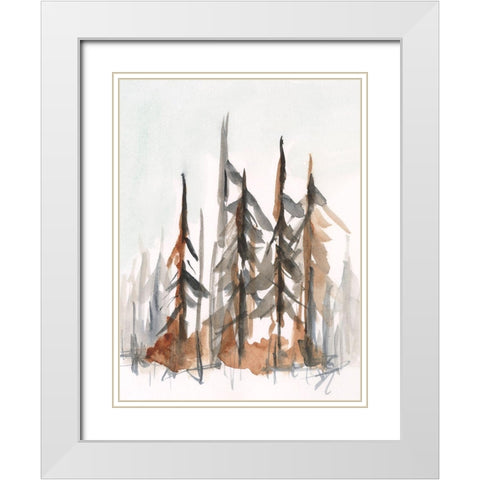 Rustic Evergreens I White Modern Wood Framed Art Print with Double Matting by Harper, Ethan