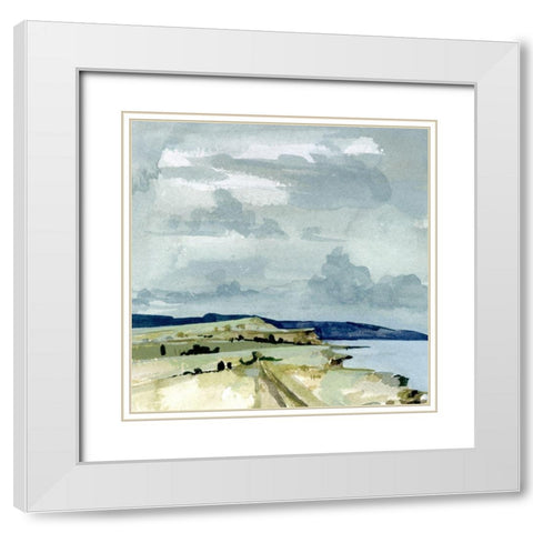 Coastal Blues Watercolor I White Modern Wood Framed Art Print with Double Matting by Caroline, Emma