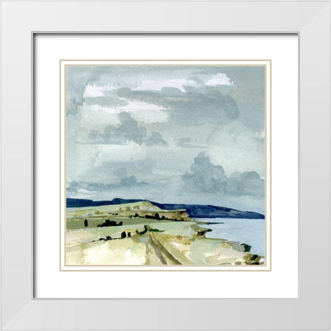 Coastal Blues Watercolor I White Modern Wood Framed Art Print with Double Matting by Caroline, Emma