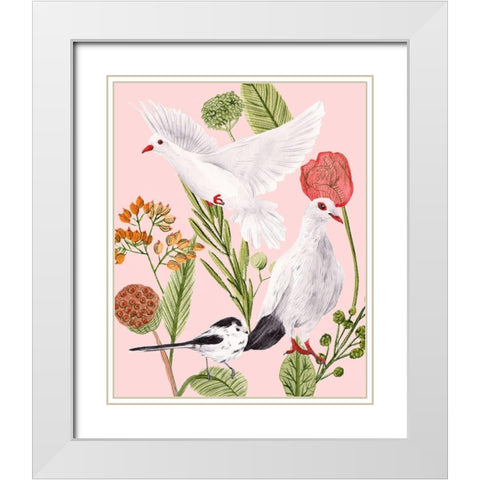 Birds in Motion I White Modern Wood Framed Art Print with Double Matting by Wang, Melissa