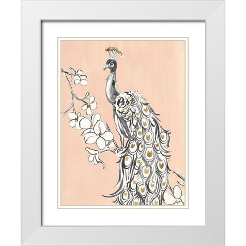 Peacock in Gold II White Modern Wood Framed Art Print with Double Matting by Warren, Annie