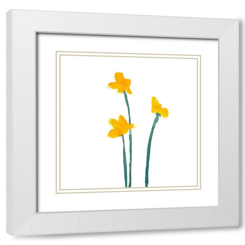 Simple Buttercups I White Modern Wood Framed Art Print with Double Matting by Green, Jacob